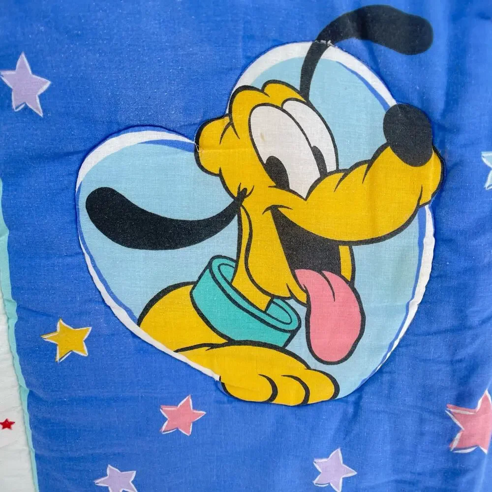 Vtg Disney Babies Quilt Mickey Minnie Stars Hearts Shapes Nursery Baby Blanket